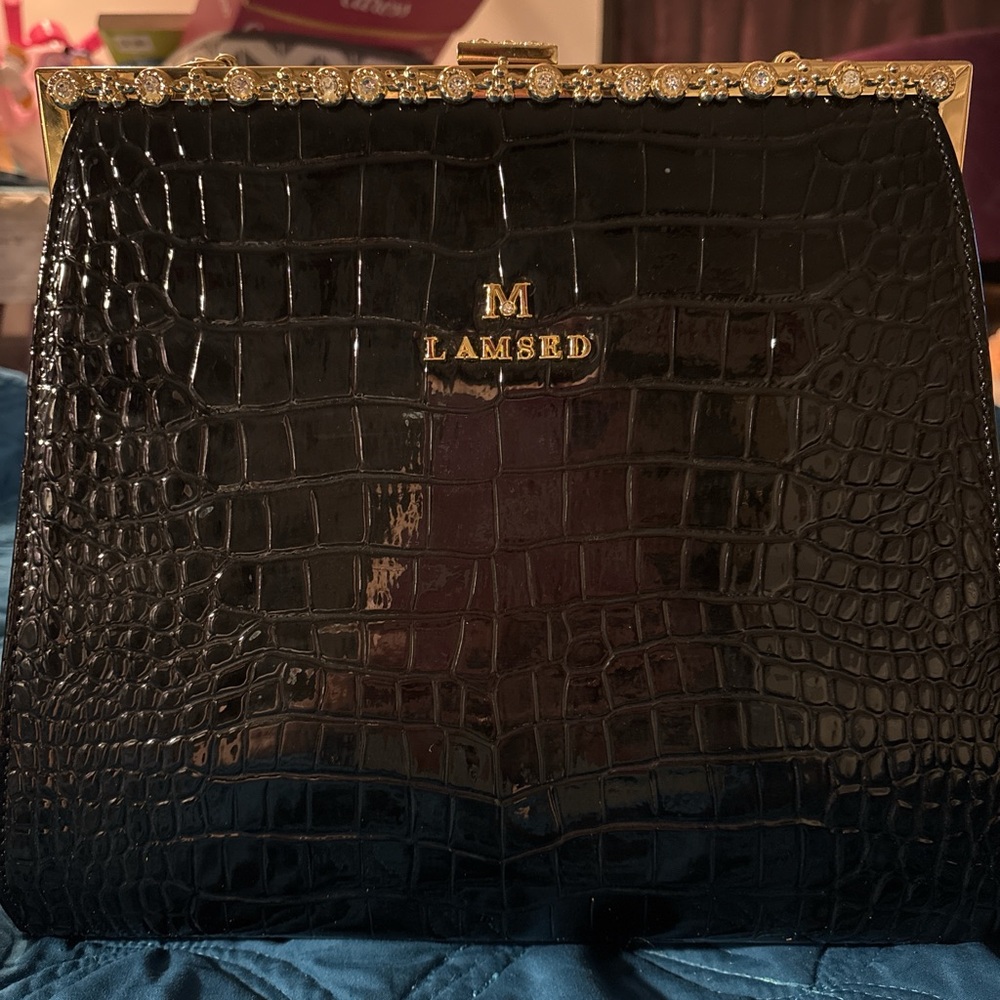 Black Croc Embossed Handbag